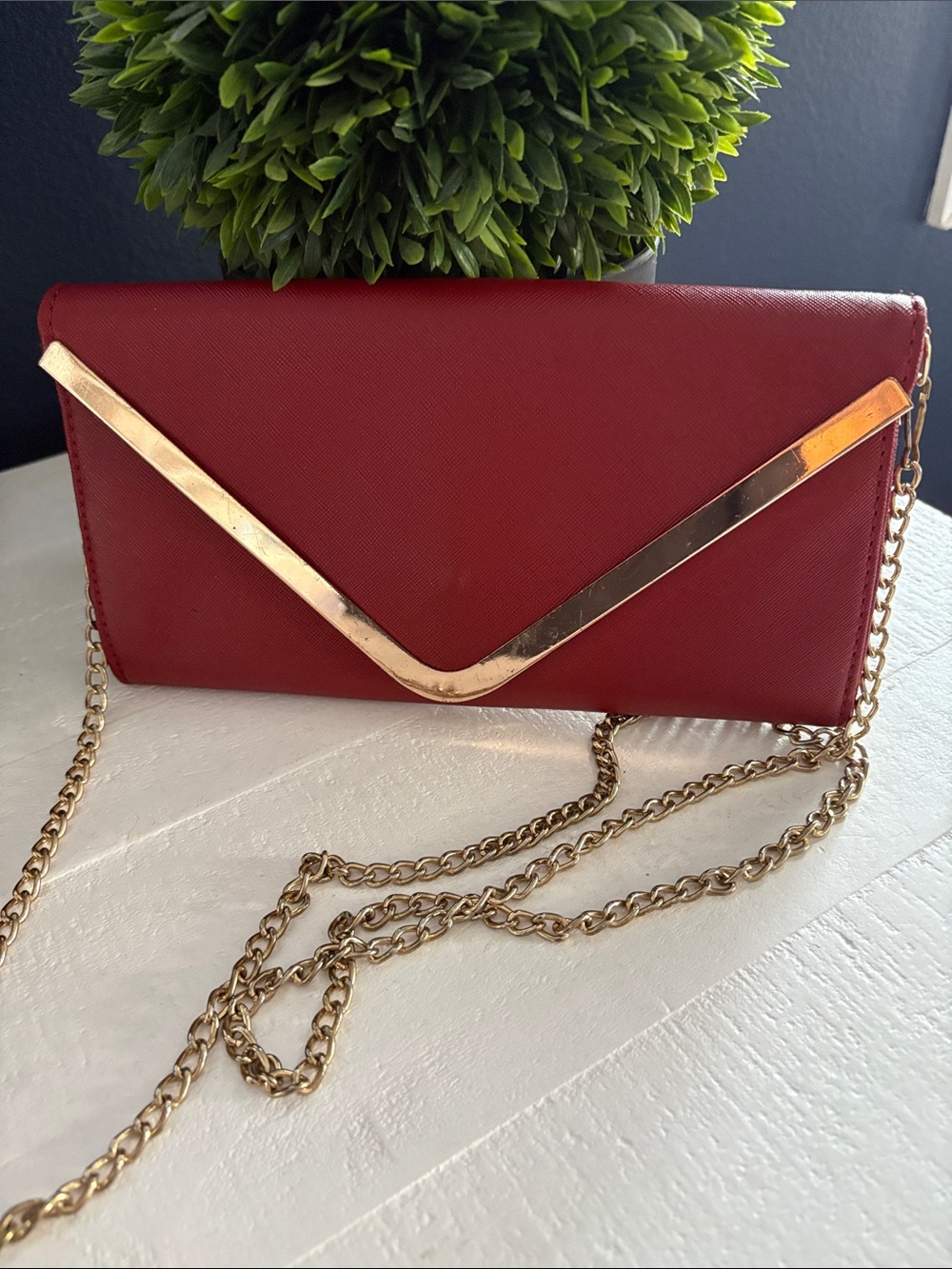 Women’s Red Envelope Crossbody Clutch with Gold Accent